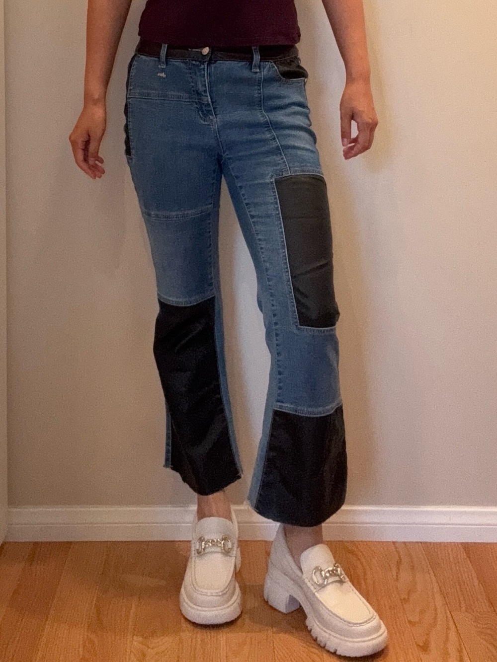 SUOMALA Blue Denim Jeans with Black Patch Panels